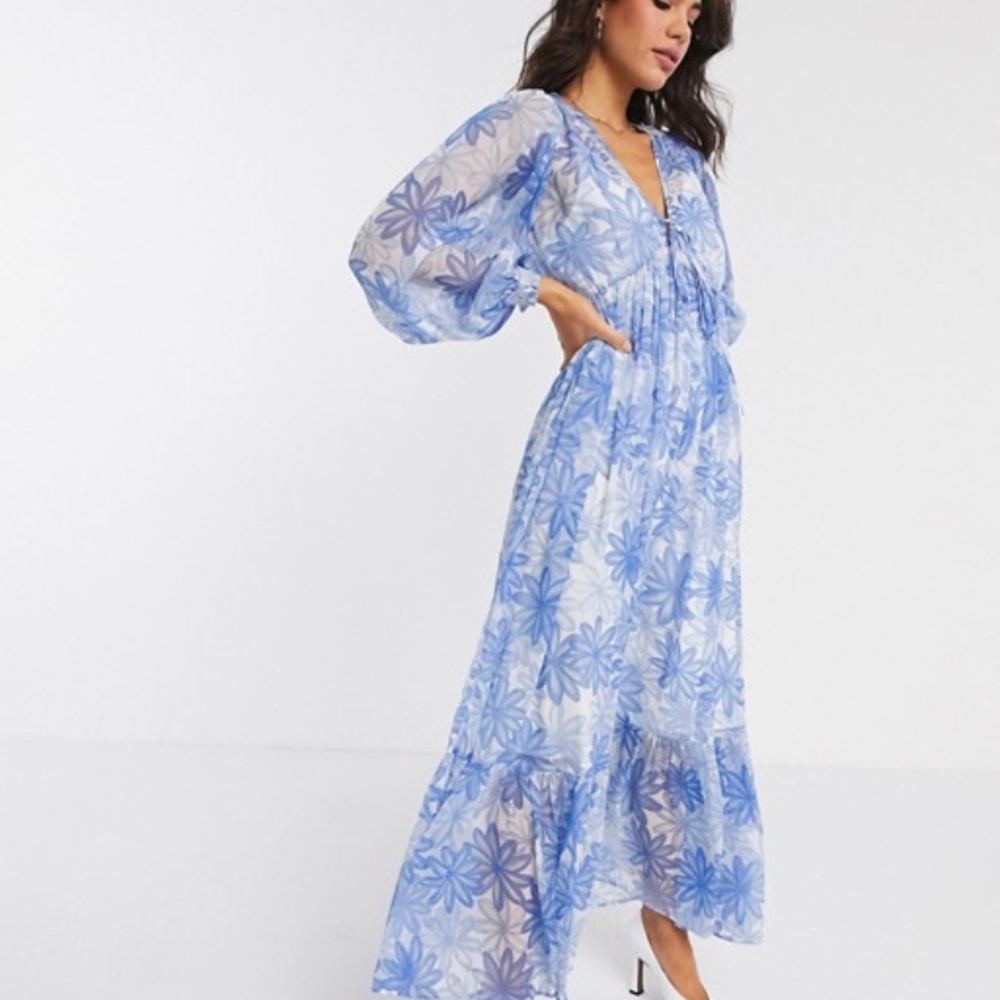 ASOS waist pleated maxi dress in floral print